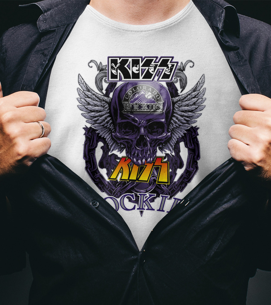 Kiss Colorado Rockies Skull Wings Logo Fusion T-Shirt