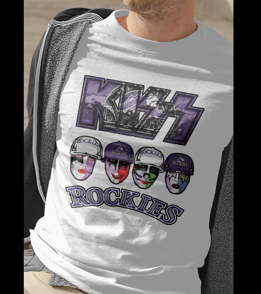 Kiss Colorado Rockies Faces In Makeup With Hats T-Shirt