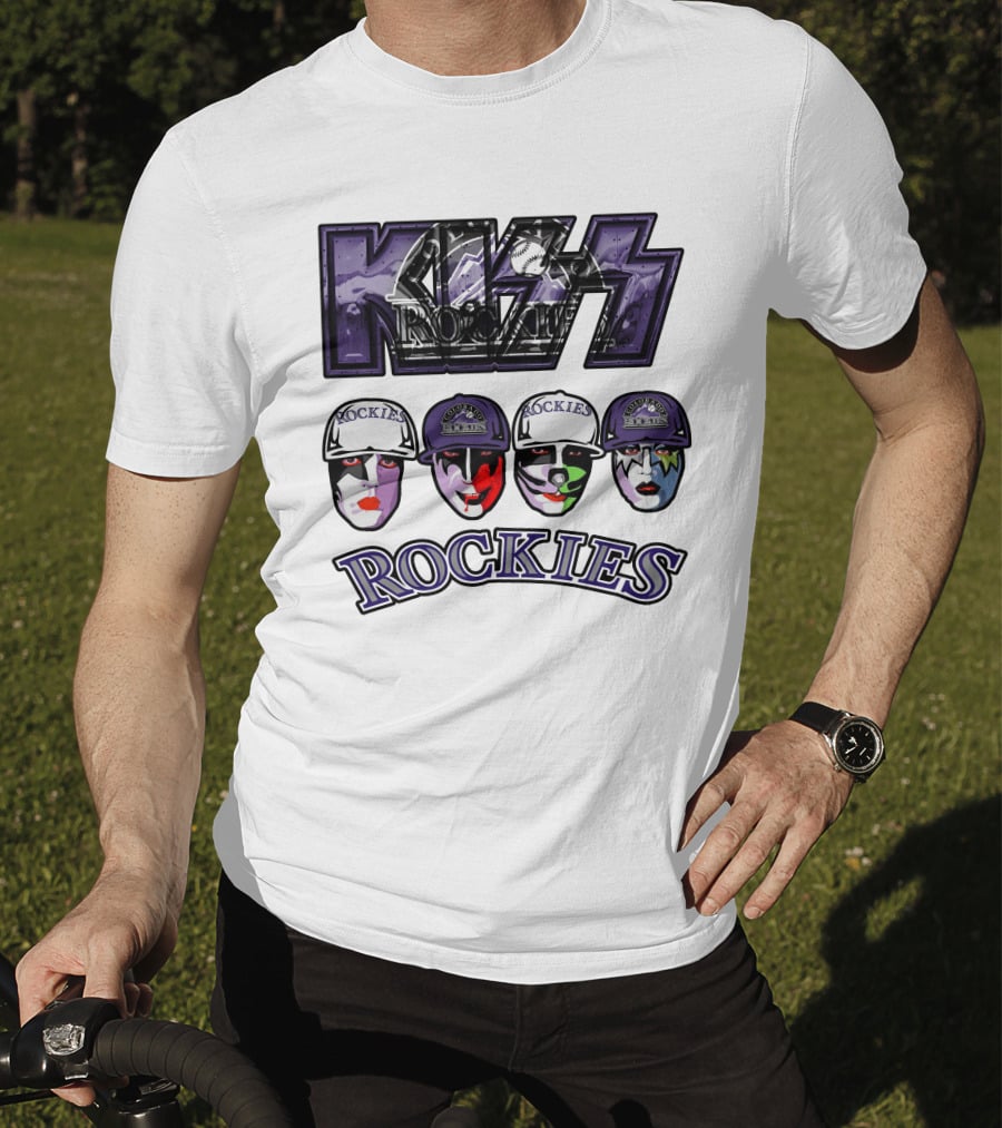 Kiss Colorado Rockies Faces In Makeup With Hats T-Shirt