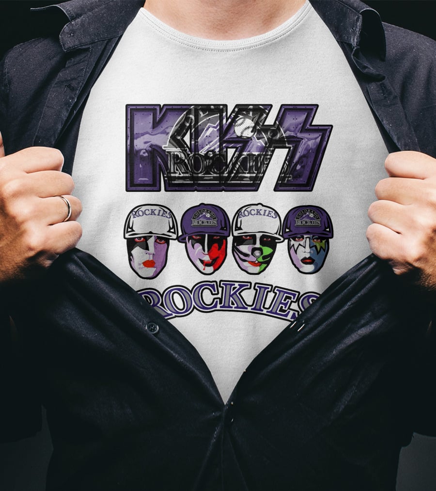 Kiss Colorado Rockies Faces In Makeup With Hats T-Shirt