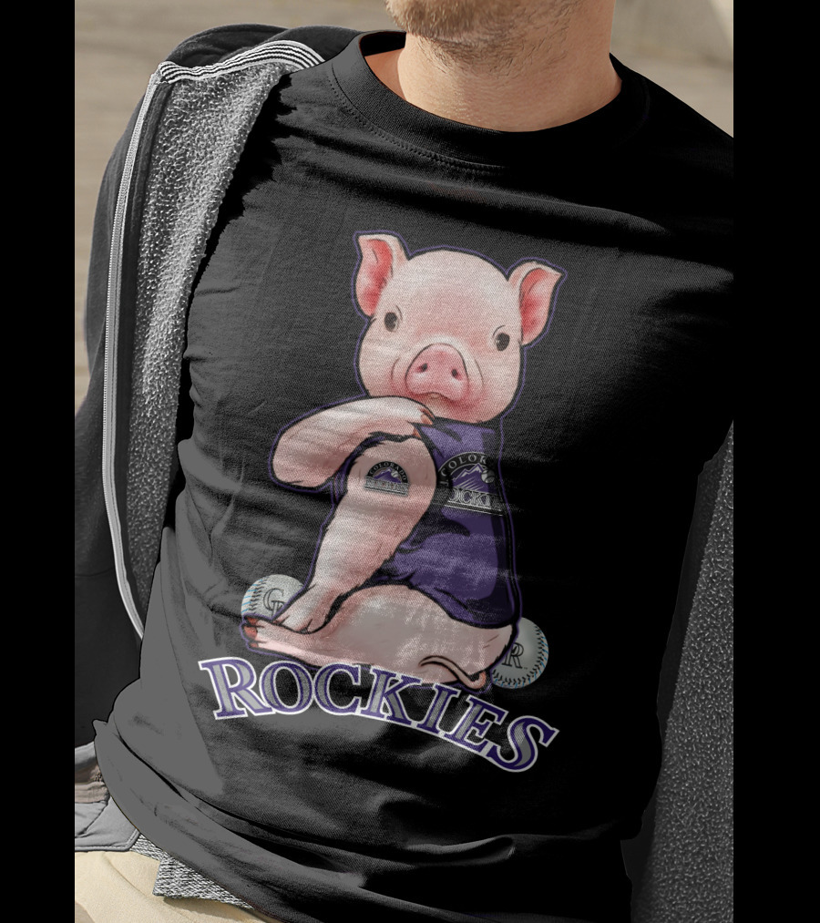Pig Wearing Colorado Rockies Jersey With Baseballs And Rockies T-Shirt