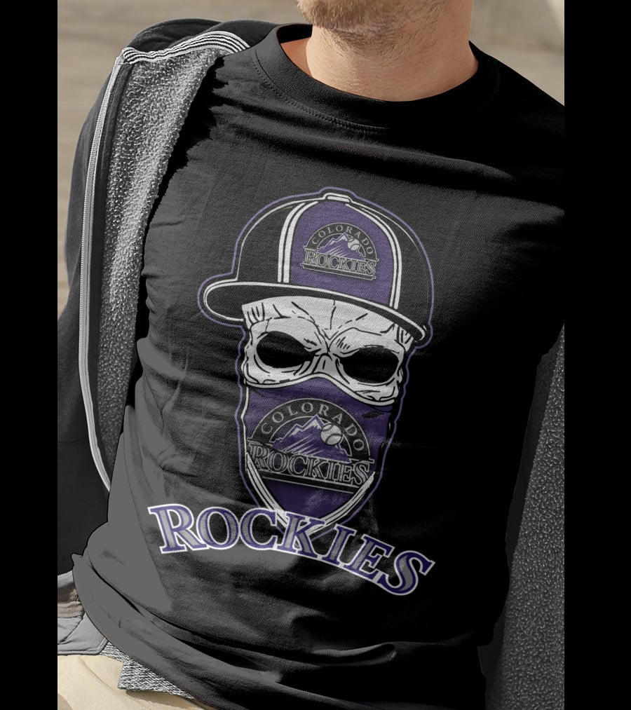 Colorado Rockies Skull With Hat And Bandana T-Shirt