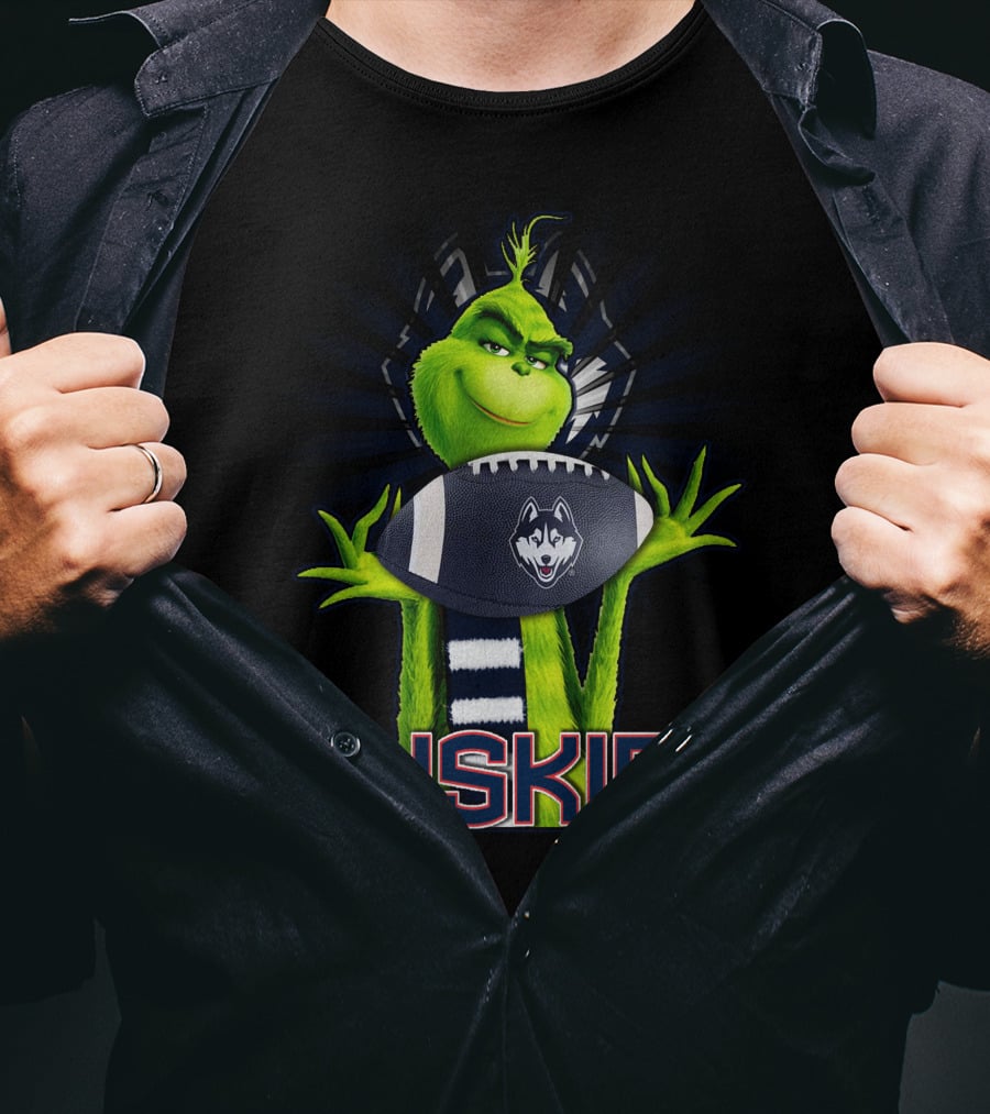 Grinch Holding Football With Huskies T-Shirt