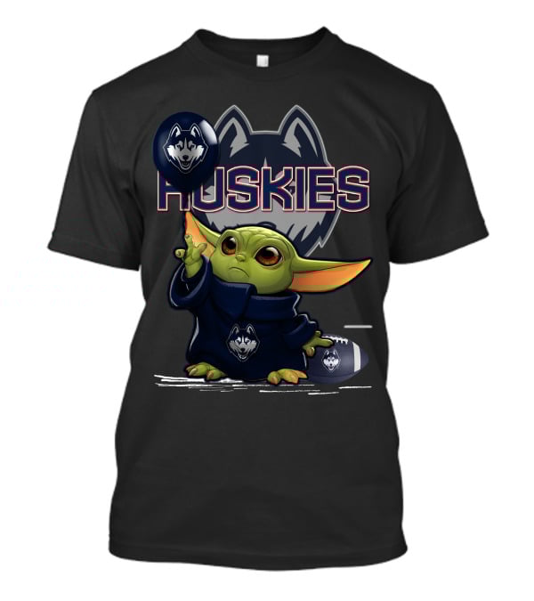 Yoda Huskies Football Character Holding Balloon T-Shirt