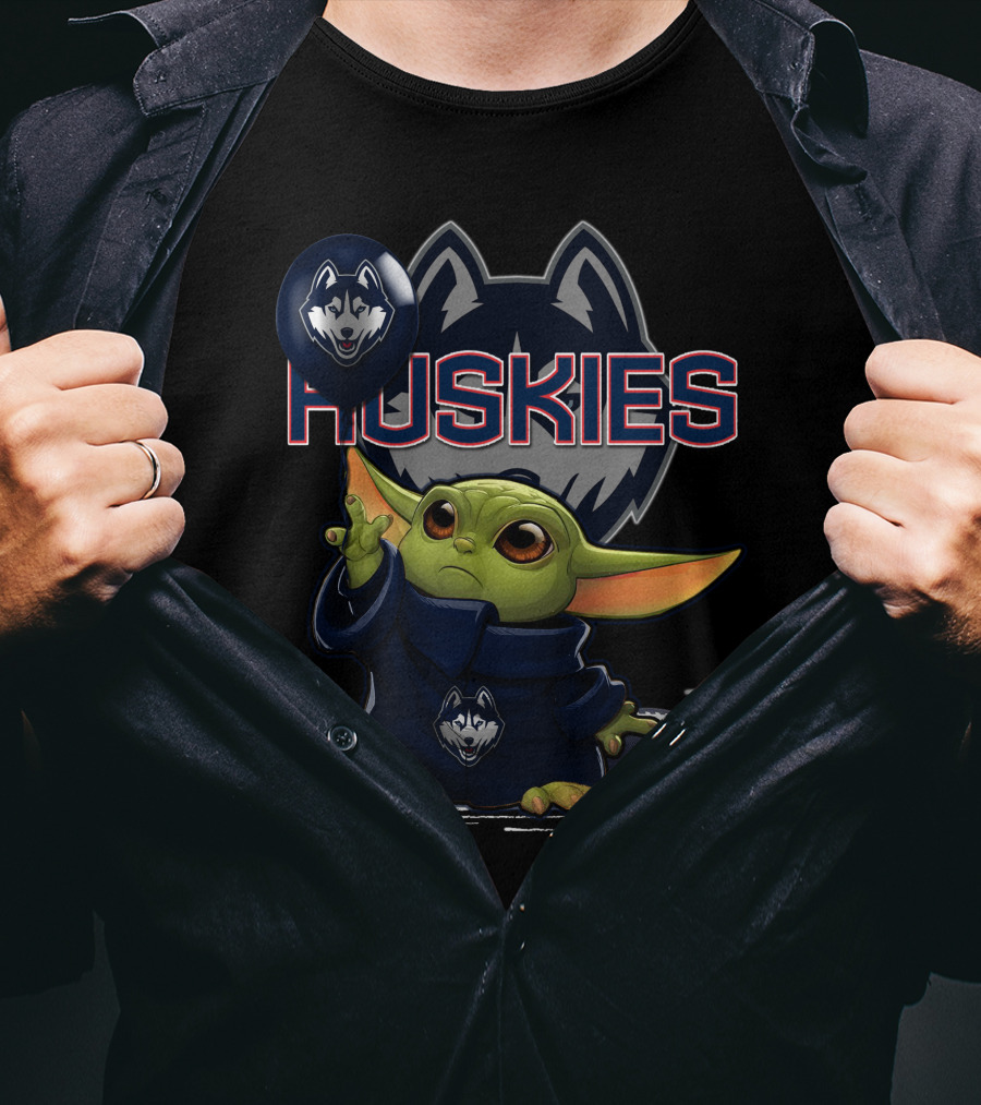 Yoda Huskies Football Character Holding Balloon T-Shirt