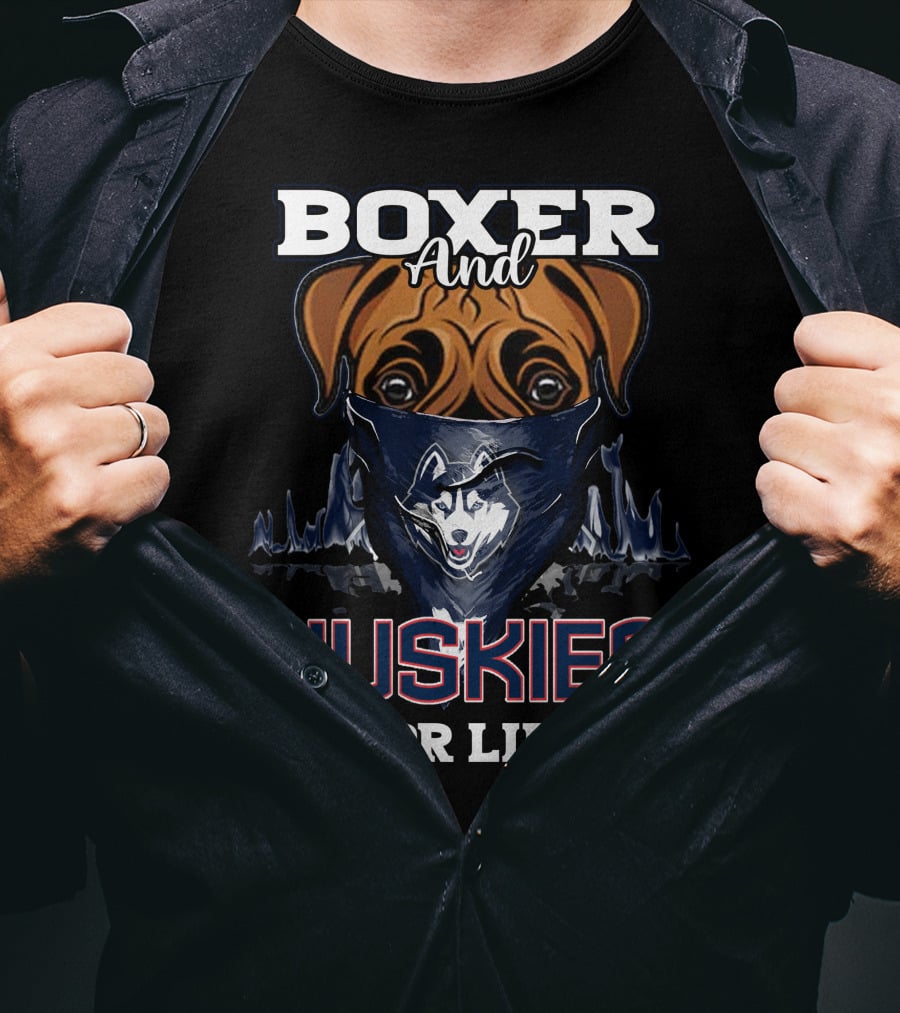 Boxer And Huskies For Life Connecticut Football T-Shirt