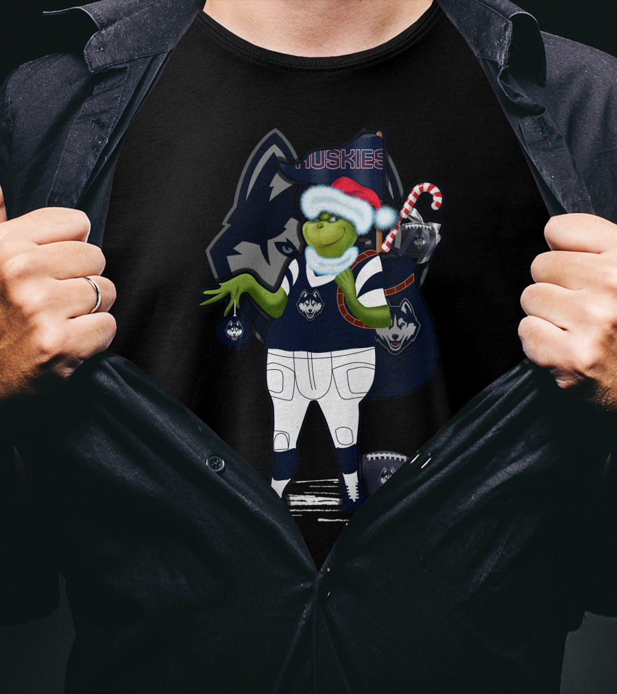 Grinchxmas Connecticut Huskies Football Santa Huskies T-Shirt