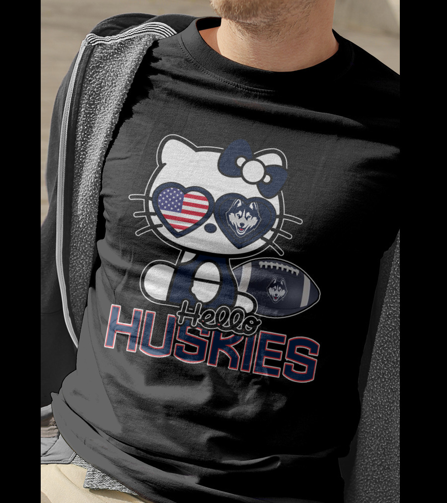 Hello Kitty Huskies Football American Flag T-Shirt