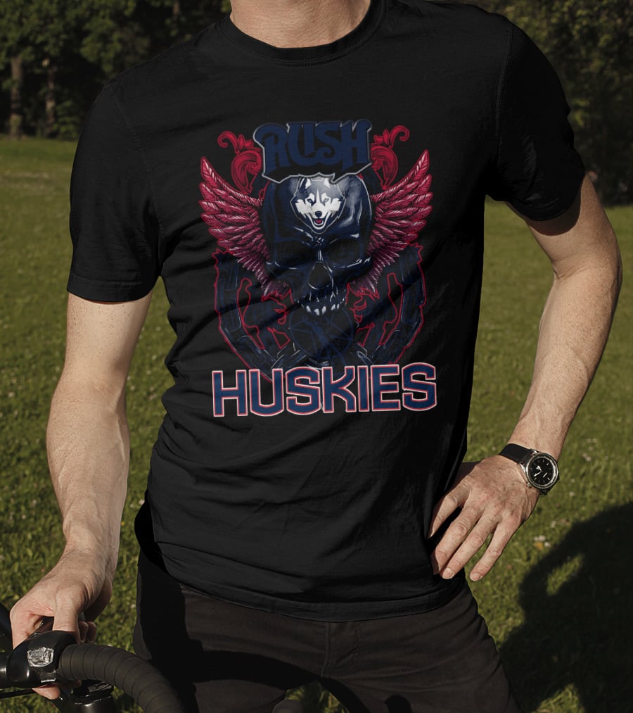 Rush Huskies Skull With Wings And Wolf T-Shirt