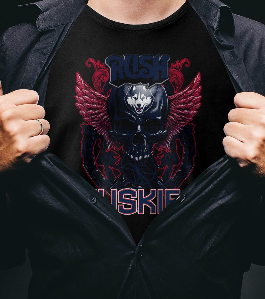 Rush Huskies Skull With Wings And Wolf T-Shirt