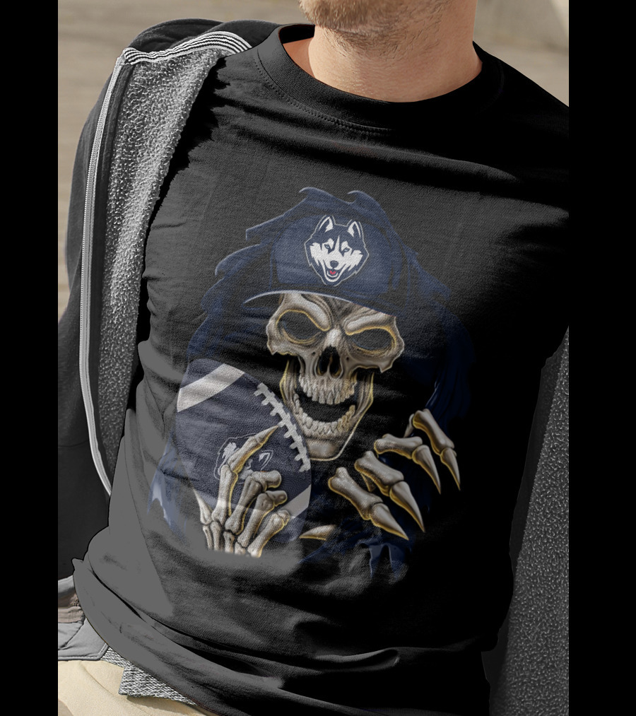 Skullbong Connecticut Huskies Football Skeleton Reaper T-Shirt