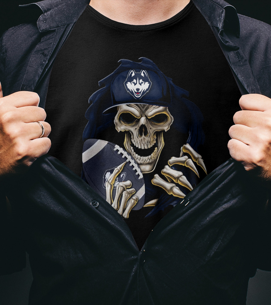 Skullbong Connecticut Huskies Football Skeleton Reaper T-Shirt