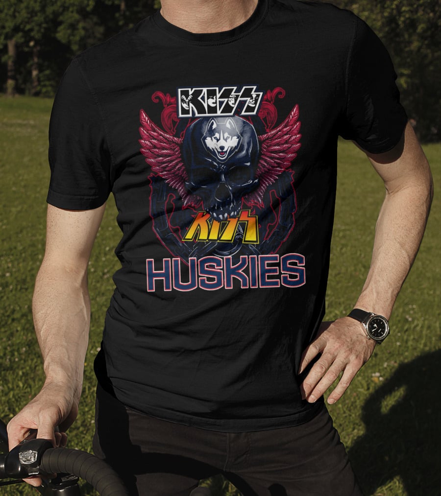 Kiss Huskies Skull With Wings T-Shirt