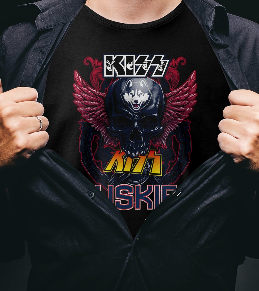 Kiss Huskies Skull With Wings T-Shirt