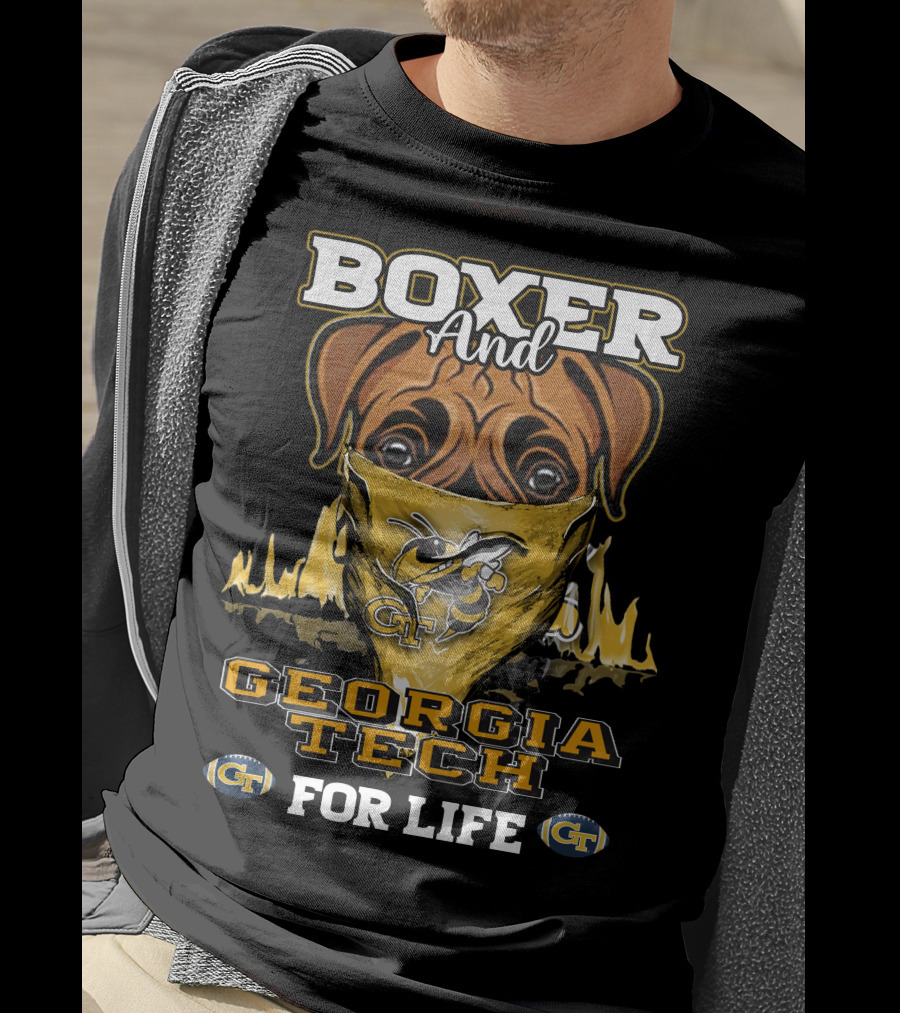 Boxer And Georgia Tech Yellow Jackets For Life T-Shirt