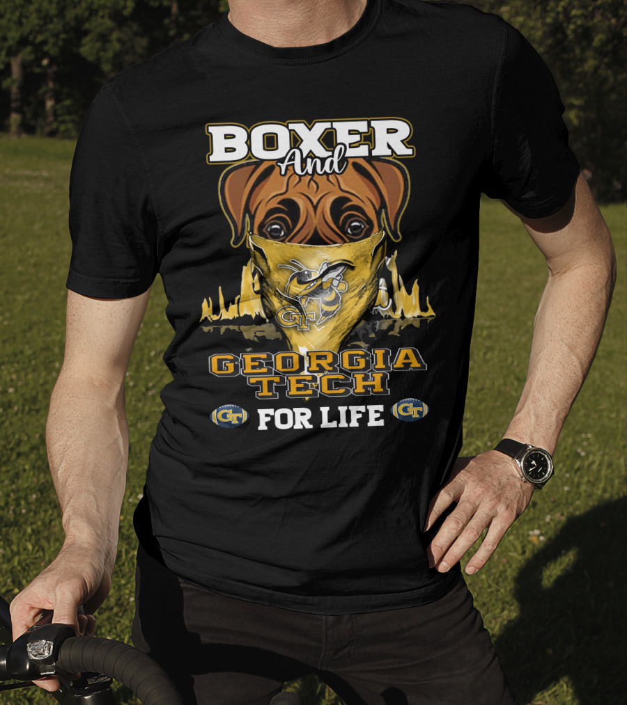 Boxer And Georgia Tech Yellow Jackets For Life T-Shirt