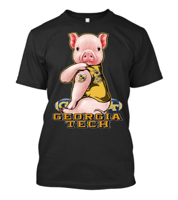 Pig Wearing Georgia Tech Yellow Jackets Mascot Jersey T-Shirt