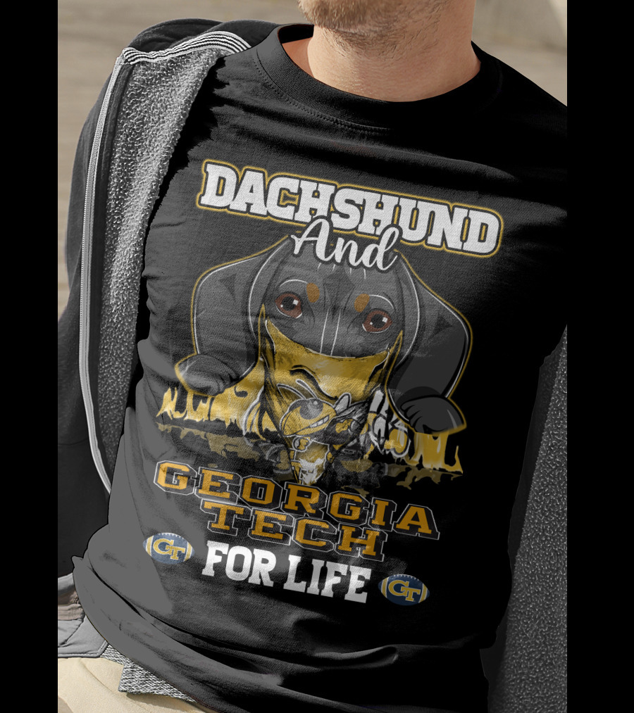 Dachshund And Georgia Tech GT For Life Yellow Jackets T-Shirt