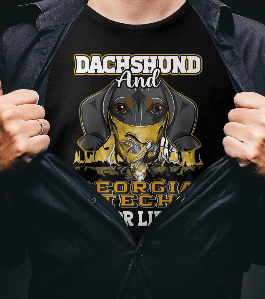 Dachshund And Georgia Tech GT For Life Yellow Jackets T-Shirt