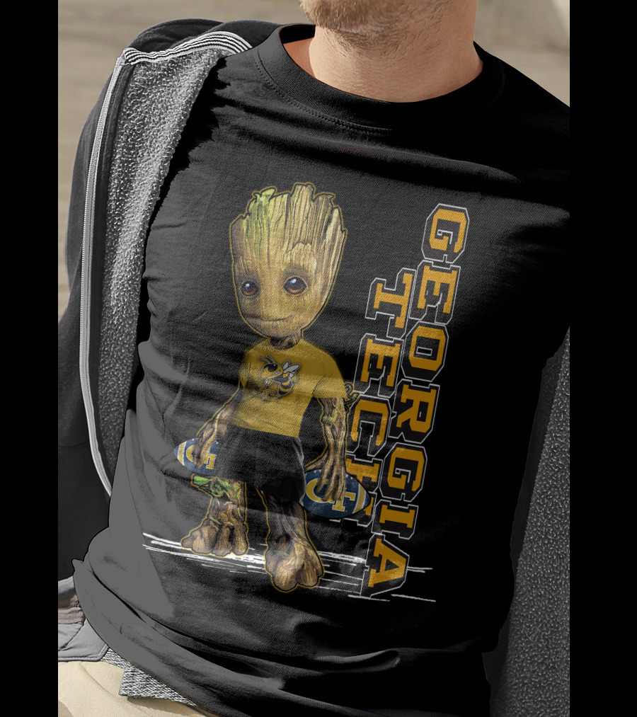 Groot In Georgia Tech Yellow Jackets Shirt With Buzz T-Shirt