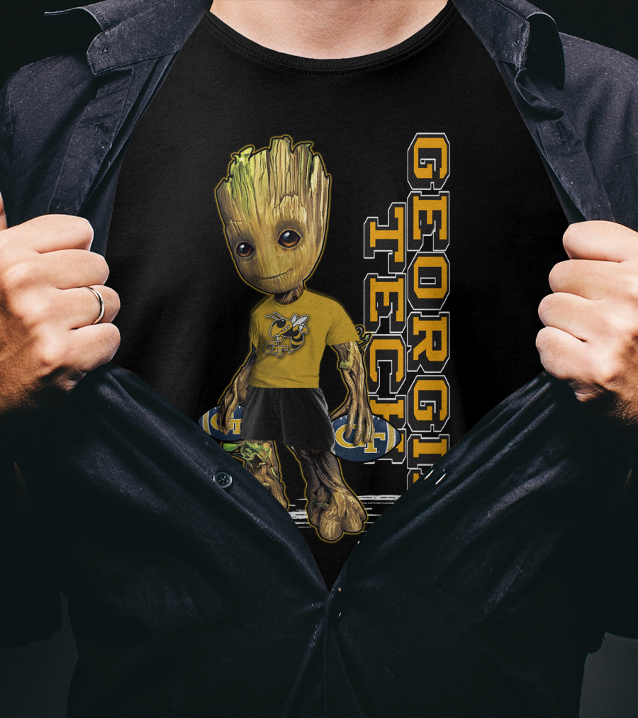 Groot In Georgia Tech Yellow Jackets Shirt With Buzz T-Shirt