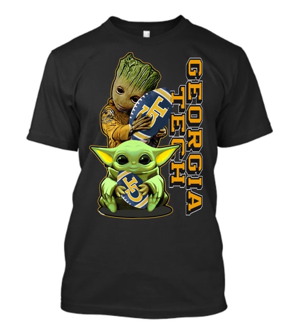 Grzd Georgia Tech Yellow Jackets Groot And Baby Yoda Football T-Shirt