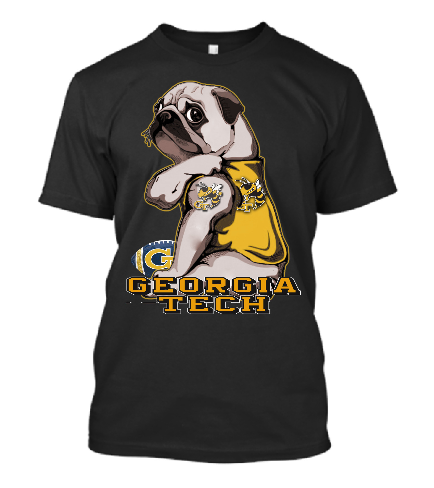 Georgia Tech Yellow Jackets Pug Football T-Shirt