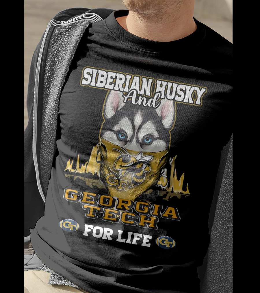 Siberian Husky And Georgia Tech For Life T-Shirt