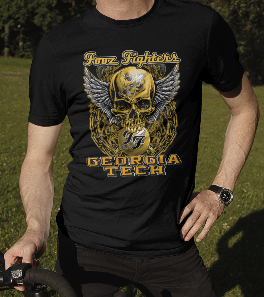 Foo Fighters Georgia Tech Yellow Jackets Skull Wings Chain T-Shirt