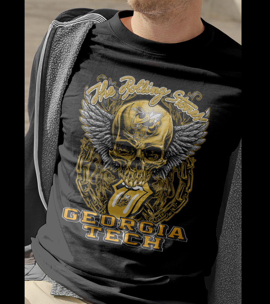 The Rolling Stones Winged Skull Georgia Tech Yellow Jackets T-Shirt