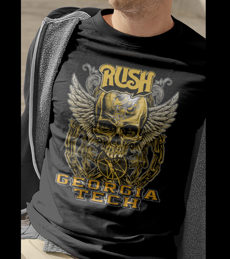 Rush Georgia Tech Yellow Jackets Skull Wings T-Shirt