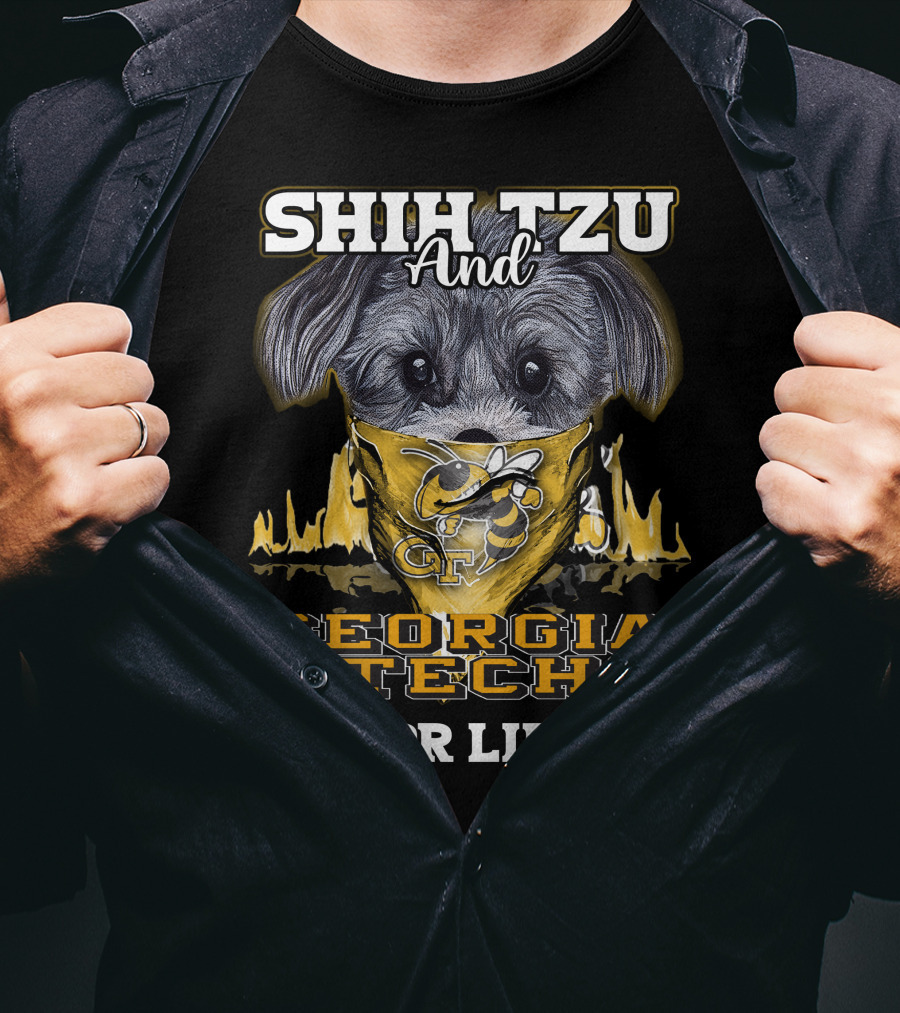 Shih Tzu And Georgia Tech For Life GT Yellow Jackets T-Shirt