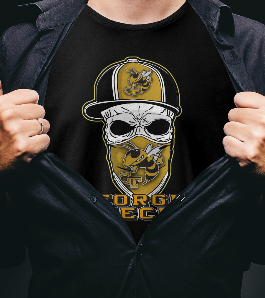 Skull Hat Georgia Tech Yellow Jackets Buzz Mascot T-Shirt