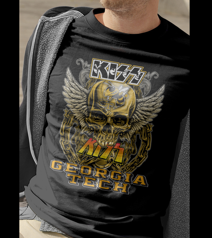 Kiss Georgia Tech Yellow Jackets Skull Wings Chain T-Shirt