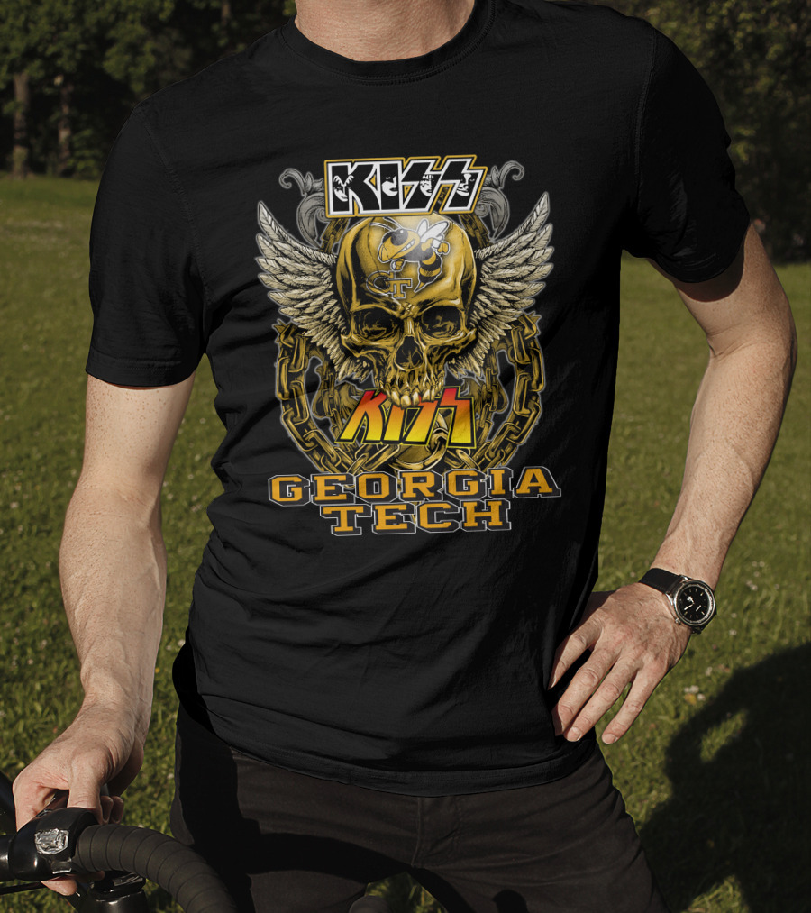 Kiss Georgia Tech Yellow Jackets Skull Wings Chain T-Shirt
