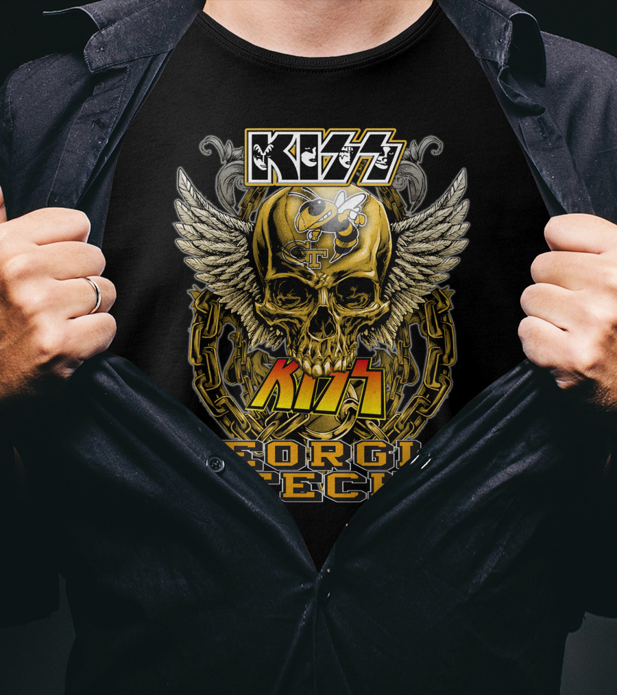 Kiss Georgia Tech Yellow Jackets Skull Wings Chain T-Shirt