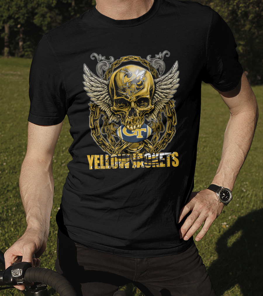 Skullfb Georgia Tech Gt Yellow Jackets Winged Skull Football T-Shirt