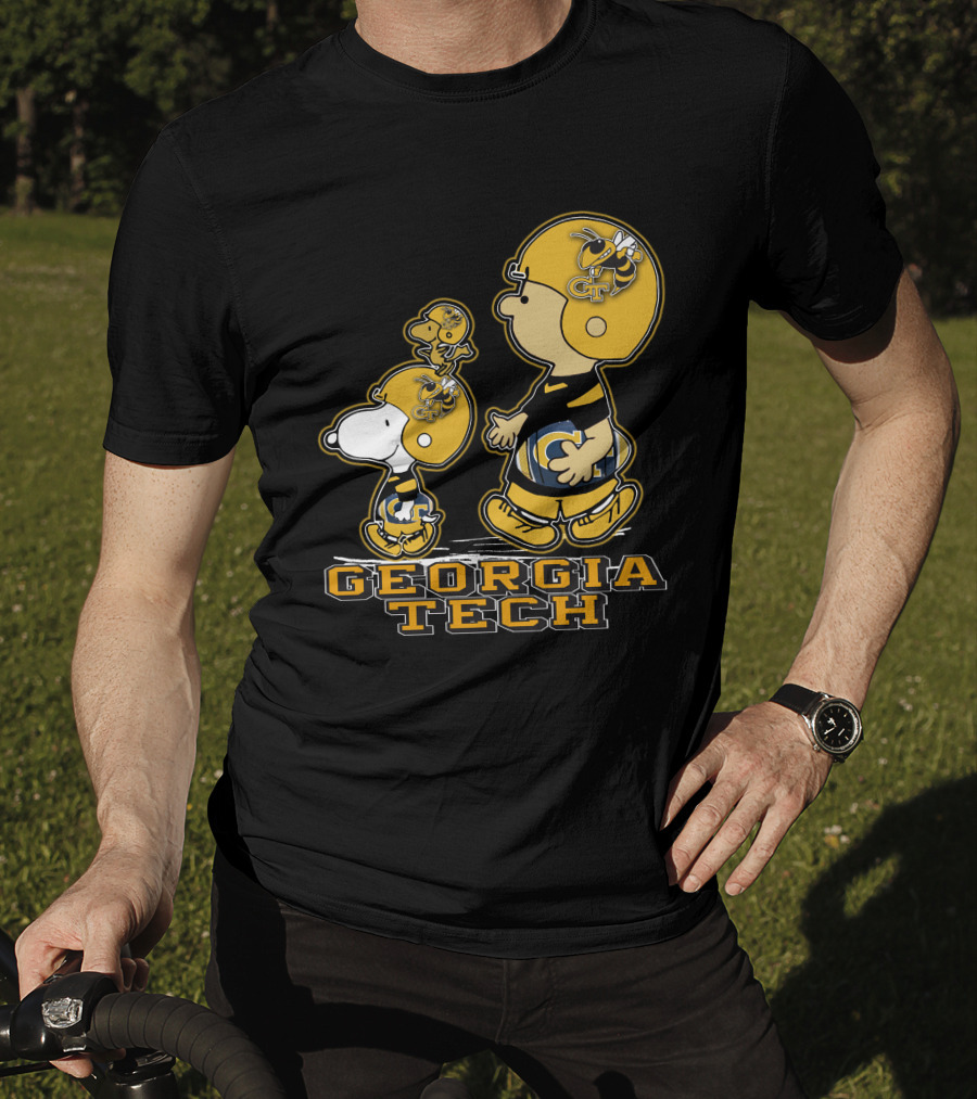 Snpfootball Georgia Tech Yellow Jackets Charlie Brown And Snoopy Football Gear T-Shirt