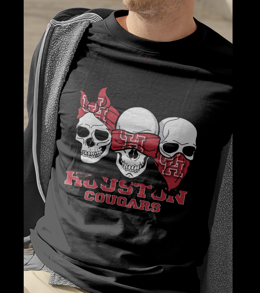 Houston Cougars Three Skulls With UH Bandanas T-Shirt