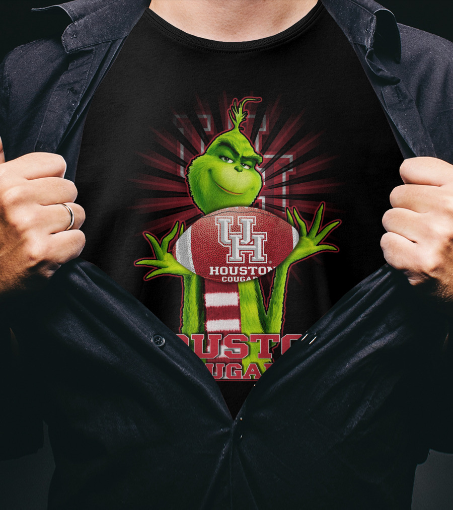 Grinch Holding Football Houston Cougars UH T-Shirt