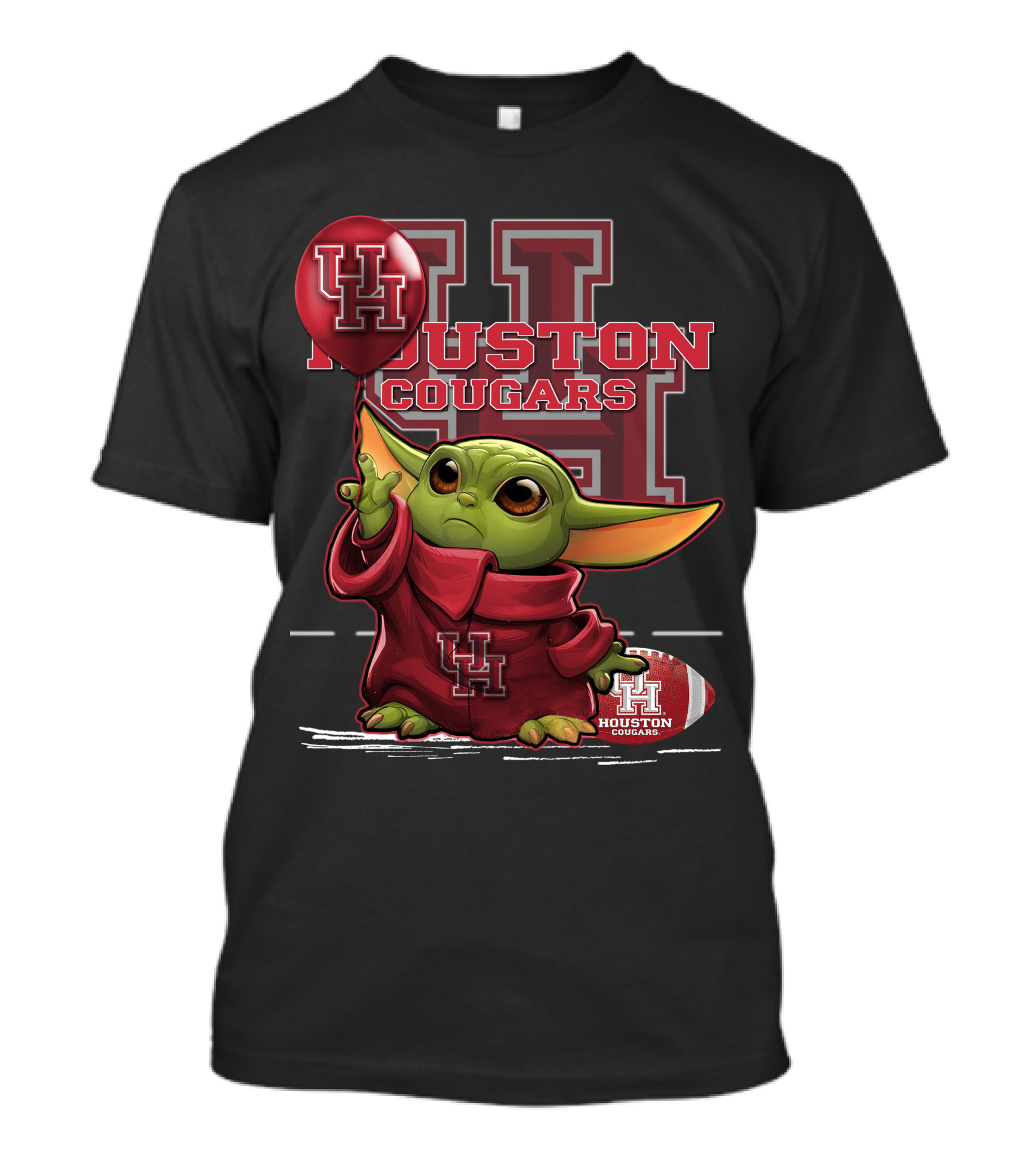 UH Houston Cougars Baby Yoda Football Balloon T-Shirt