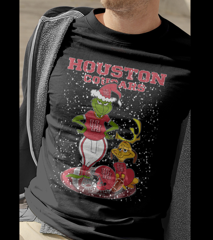 Houston Cougars Grinch Holiday Football Snow Scene T-Shirt
