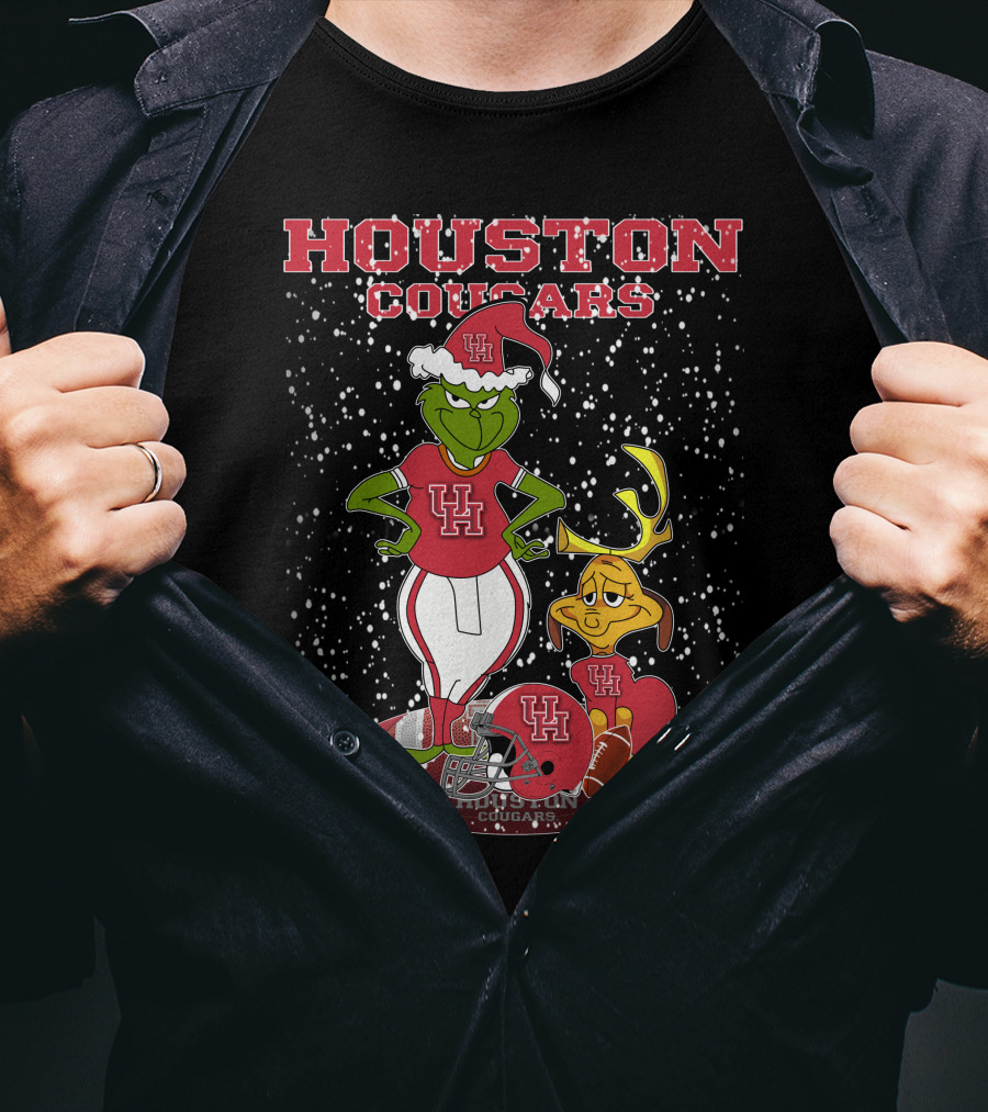 Houston Cougars Grinch Holiday Football Snow Scene T-Shirt