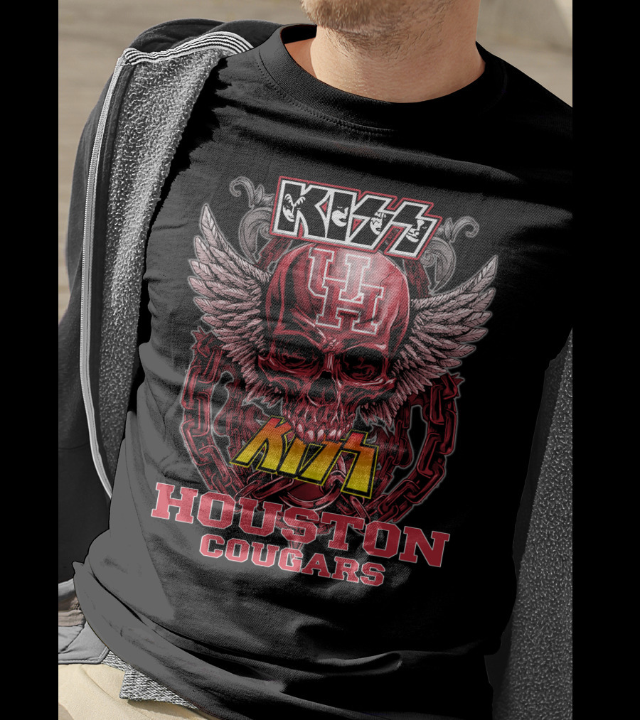 KISS Houston Cougars Skull Wings T-Shirt