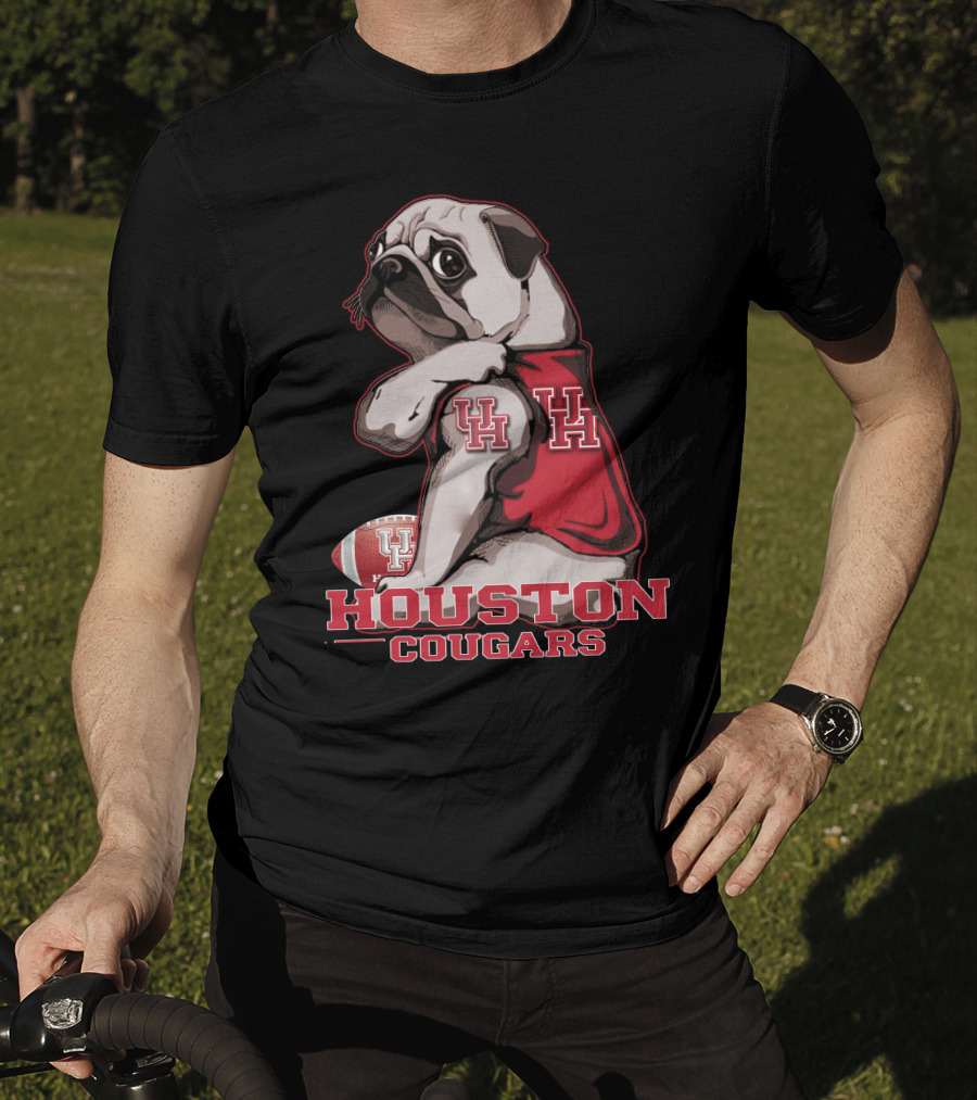 Pug With UH Logo Celebrating Houston Cougars Football T-Shirt