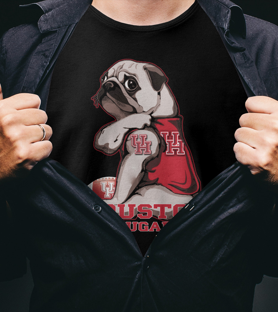 Pug With UH Logo Celebrating Houston Cougars Football T-Shirt