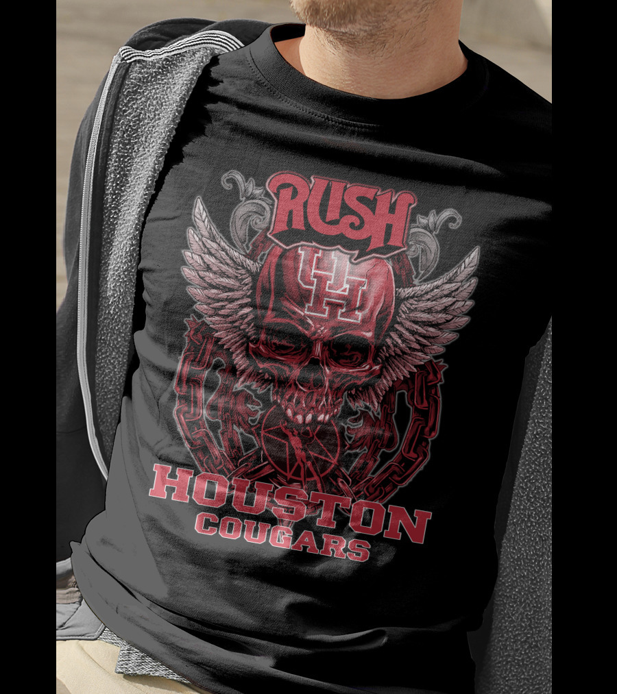 Rush Houston Cougars UH Skull Wings Chains T-Shirt