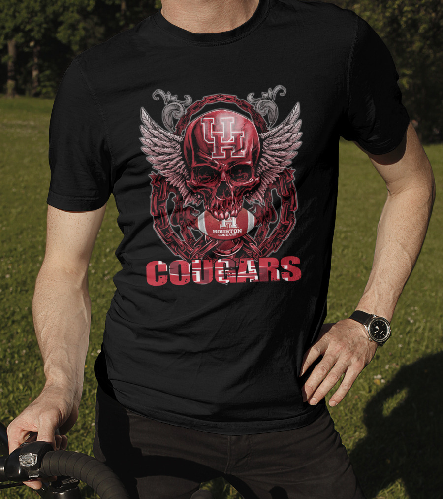 Houston Cougars Skull Wings Football Chain T-Shirt
