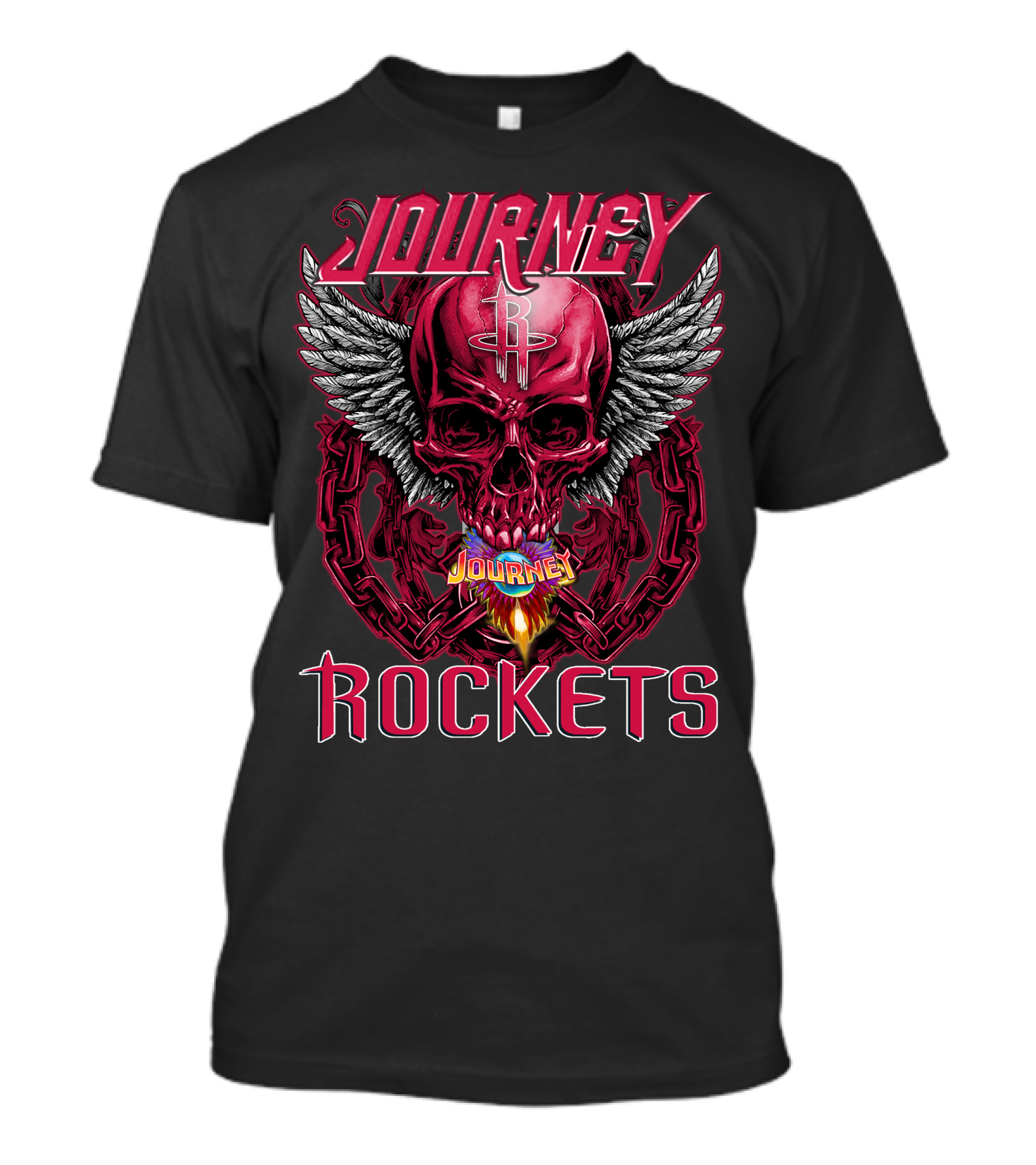 Journey Houston Rockets Skull Wings Flame T-Shirt