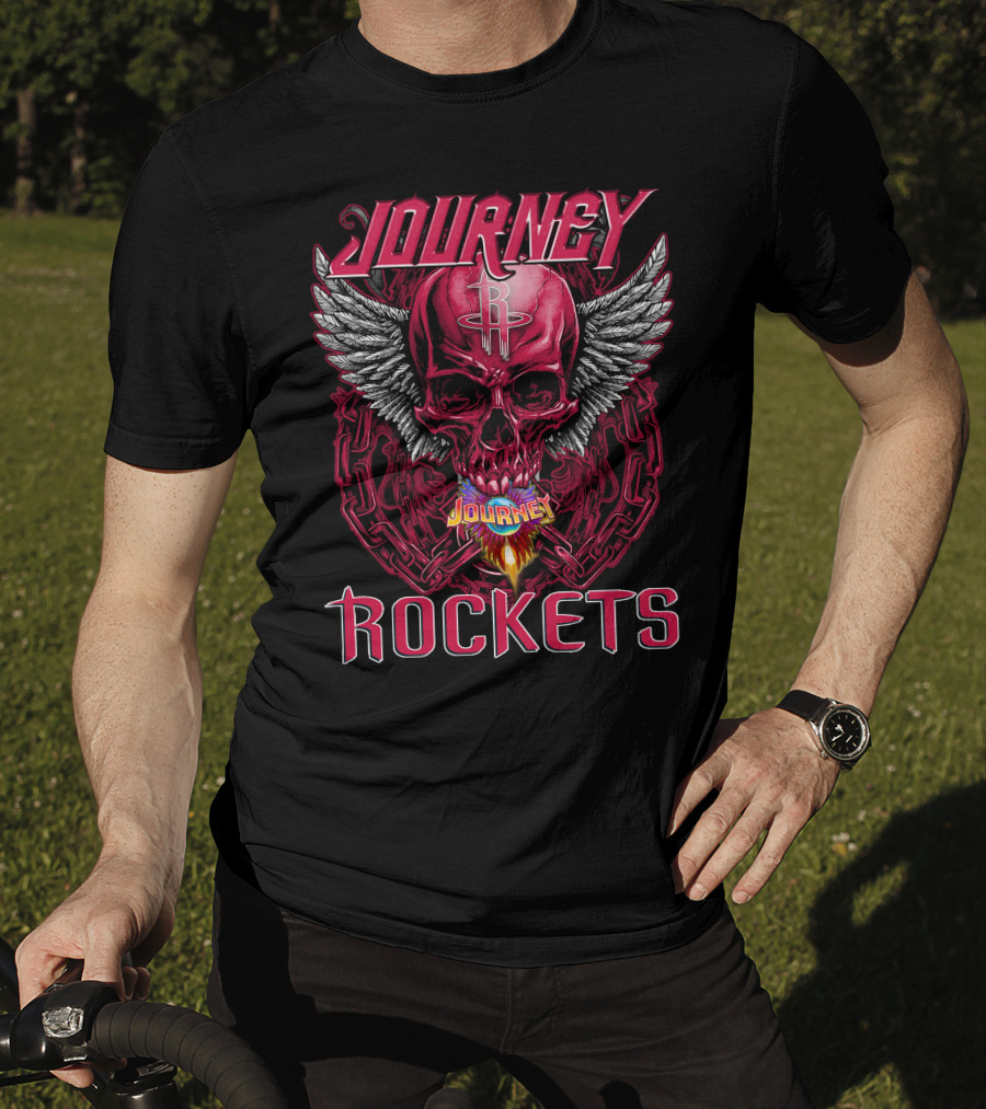 Journey Houston Rockets Skull Wings Flame T-Shirt
